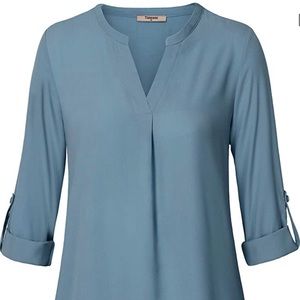 Plus size Blue Grey Chiffon v-neck top